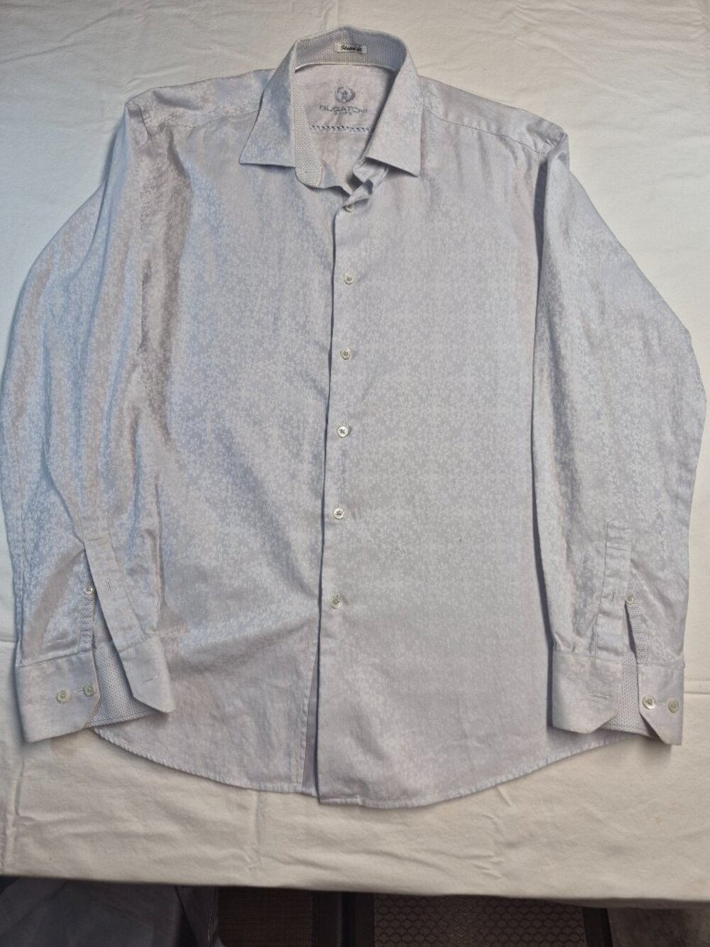 Bugatchi Uomo Mens XL Blue Floral Jacquard Shaped Fit Shirt MC23